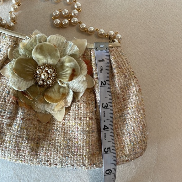 Violette Nozieres VINTAGE Tweed leather small pieces decorative flower pearls - Picture 16 of 17